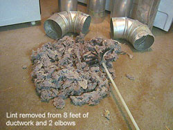 Lint removed from a dryer vent duct